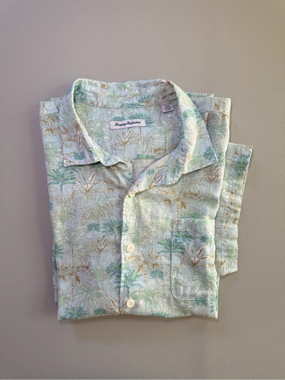Tommy Bahama Men's Linen Hawaiian Palm Tree Button Front Shirt XXL Light Weight